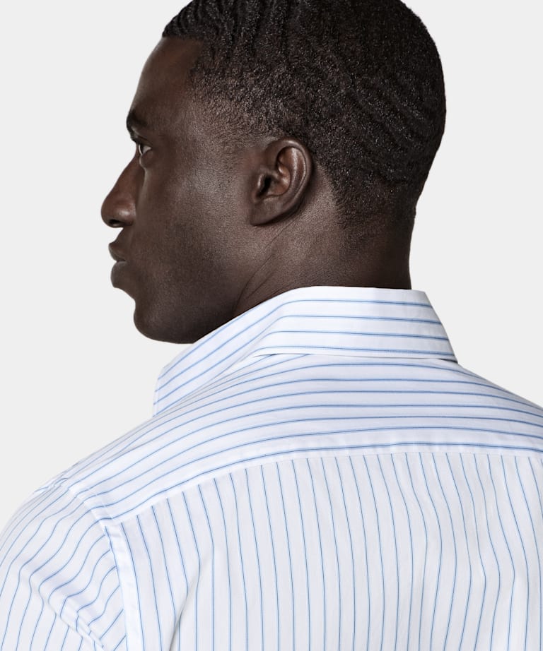 Mid Blue Striped Classic Collar Shirt