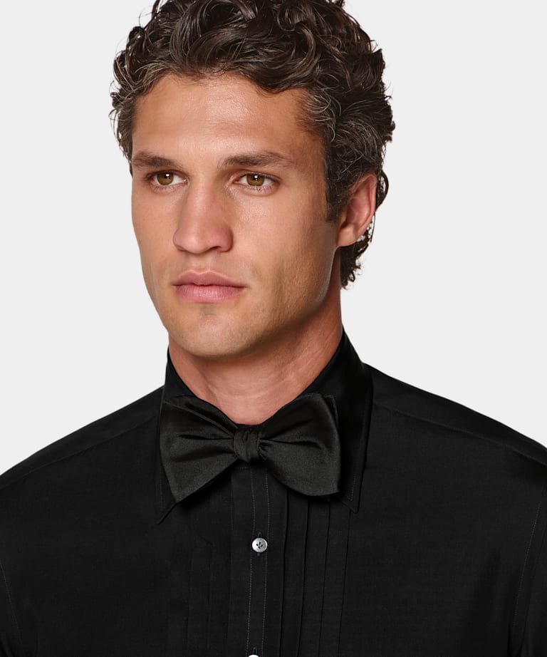 Black Pliss&eacute; Tuxedo Shirt