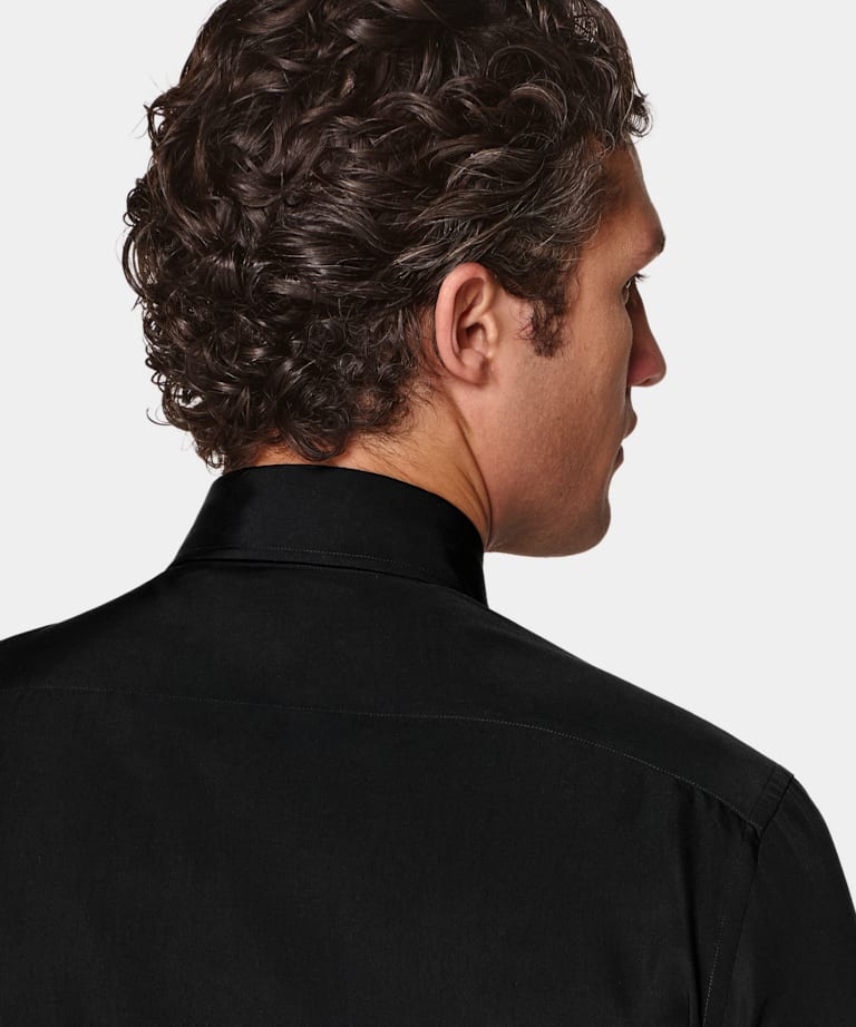 Black Pliss&eacute; Tuxedo Shirt