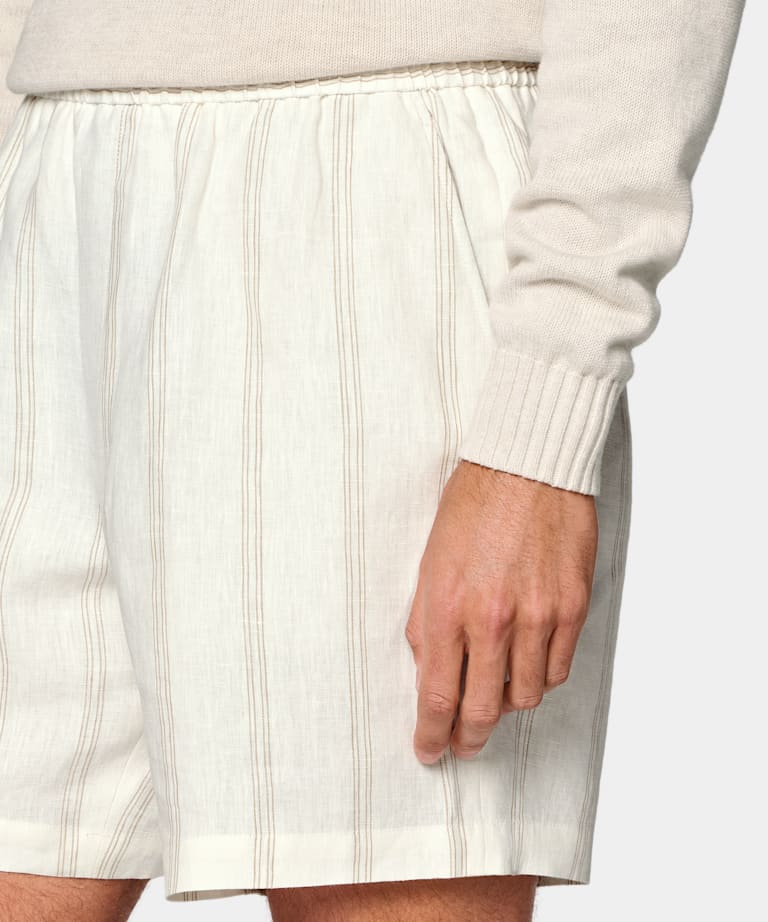 Mid Brown Striped Straight Leg Shorts