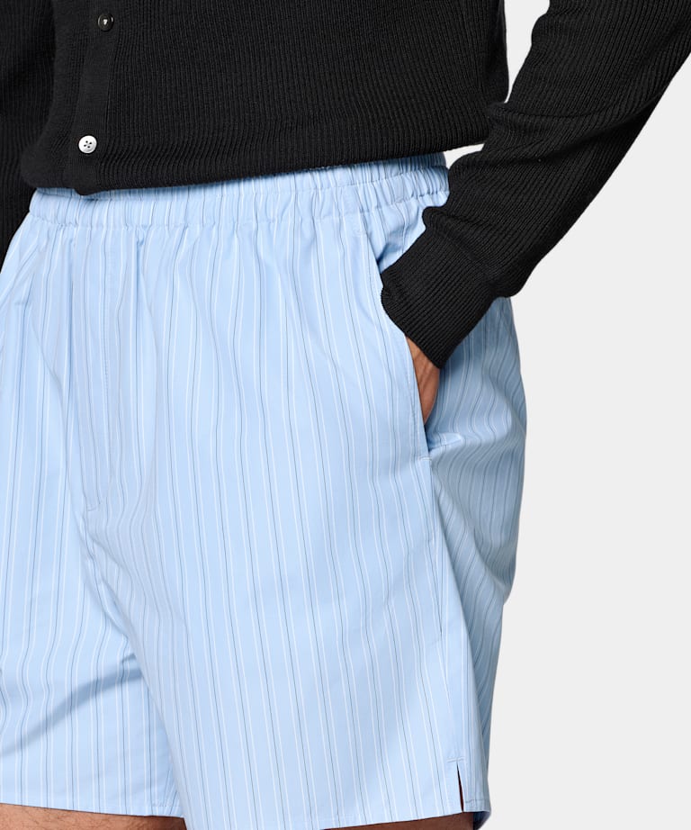 Light Blue Striped Straight Leg Shorts