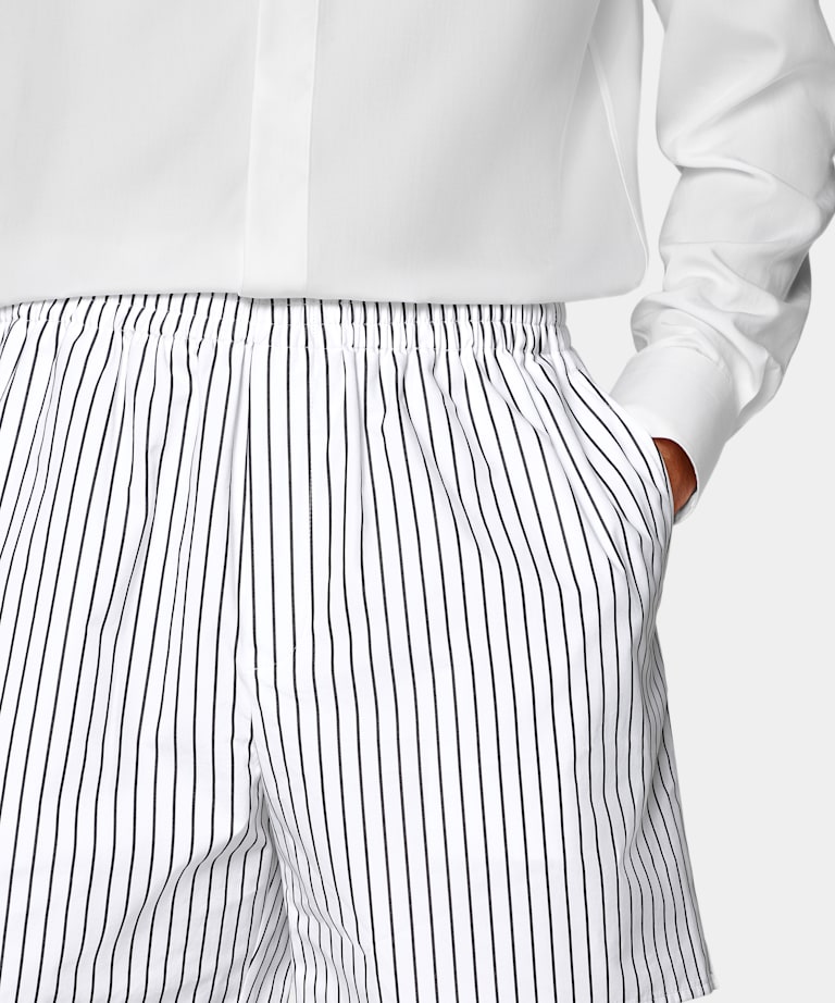 Black Striped Straight Leg Shorts