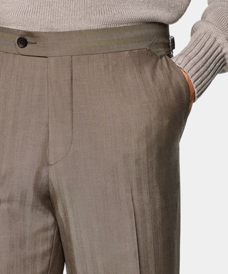 Taupe Herringbone Perennial Tailored Fit Havana Suit
