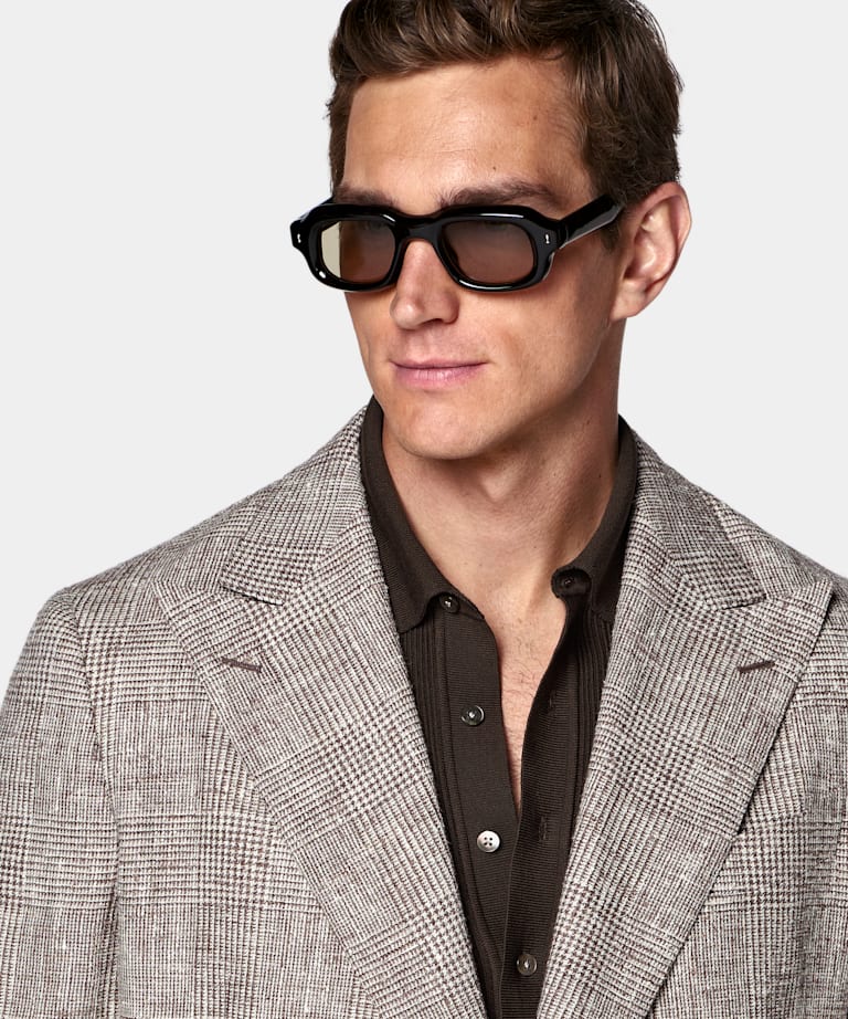 Mid Brown Checked Tailored Fit Havana Suit