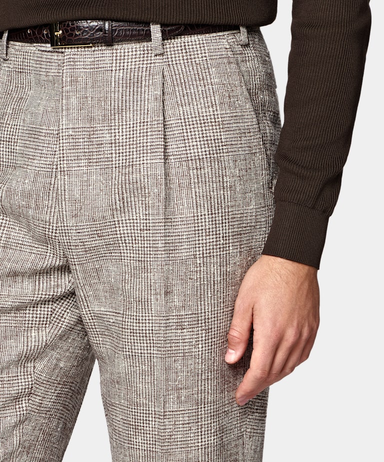 Mid Brown Checked Tailored Fit Havana Suit