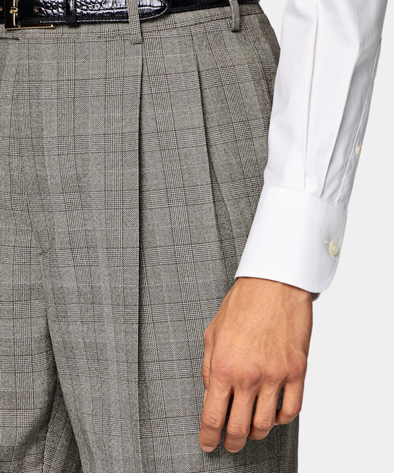 Dark Brown Checked Relaxed Fit Roma Suit