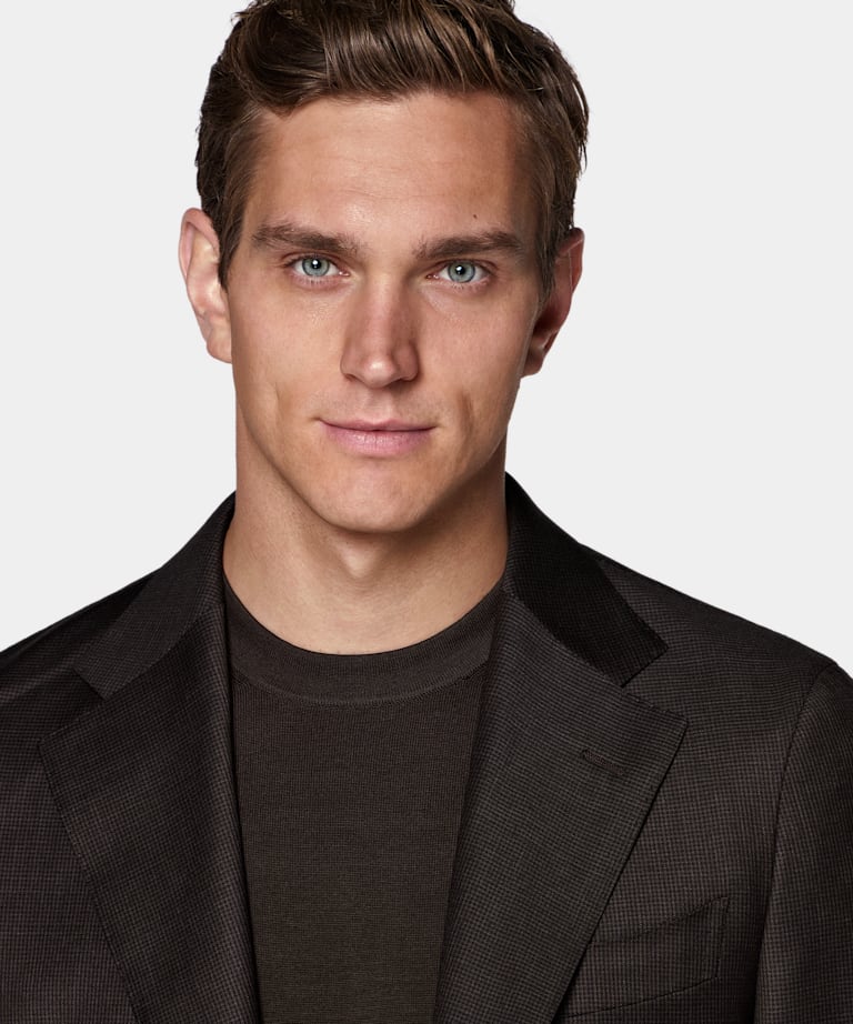 Dark Brown Houndstooth Tailored Fit Havana Suit