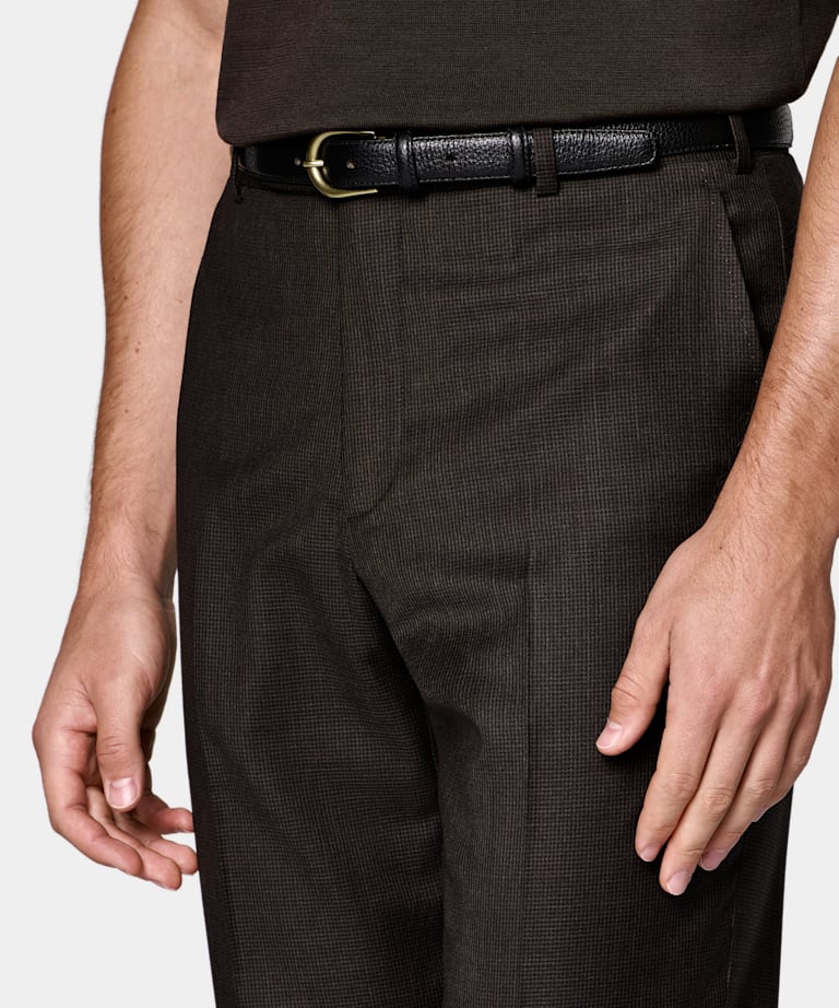 Dark Brown Houndstooth Tailored Fit Havana Suit