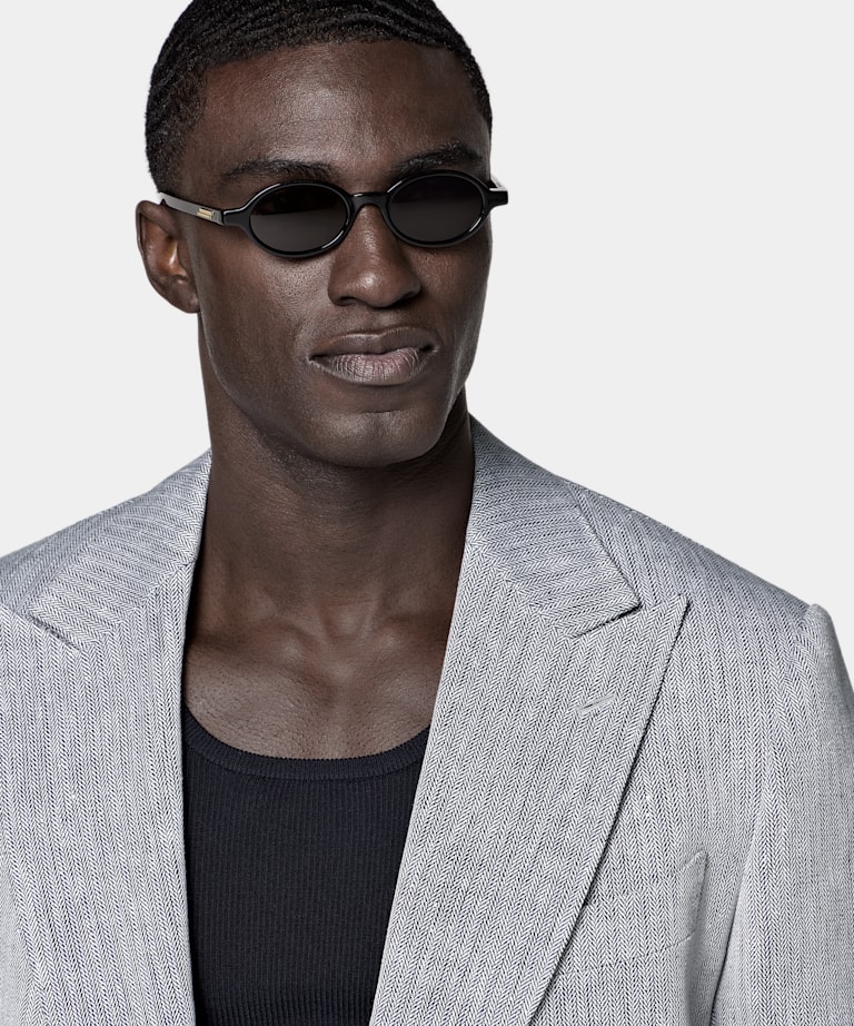 Navy Herringbone Tailored Fit Milano Suit