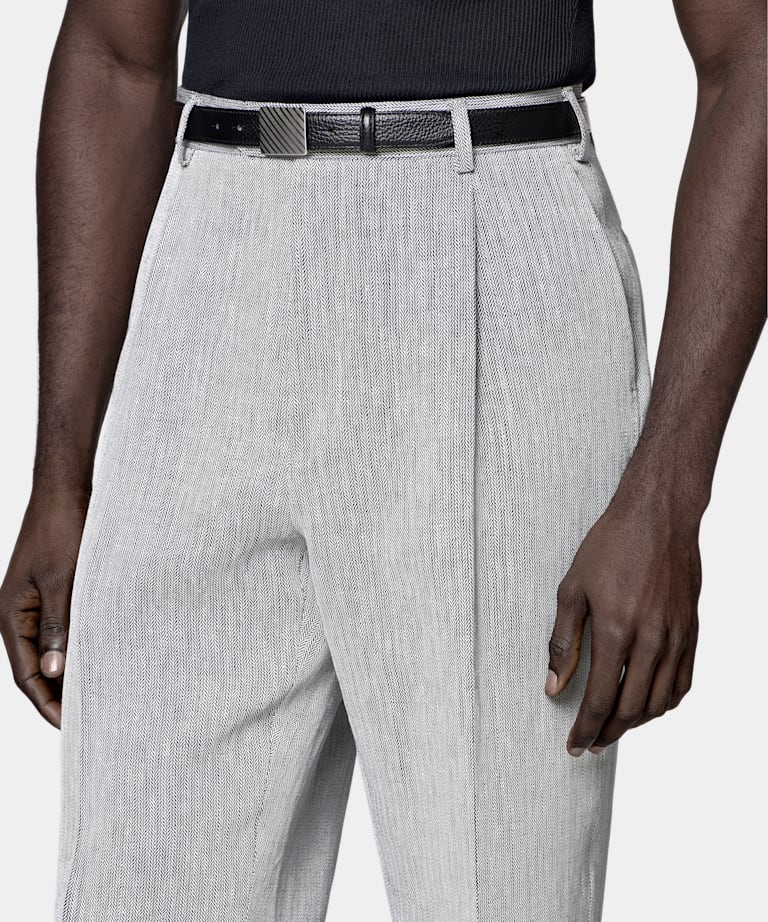 Navy Herringbone Tailored Fit Milano Suit