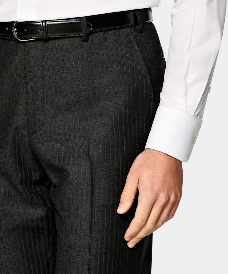 Dark Grey Striped Tailored Fit Milano Suit