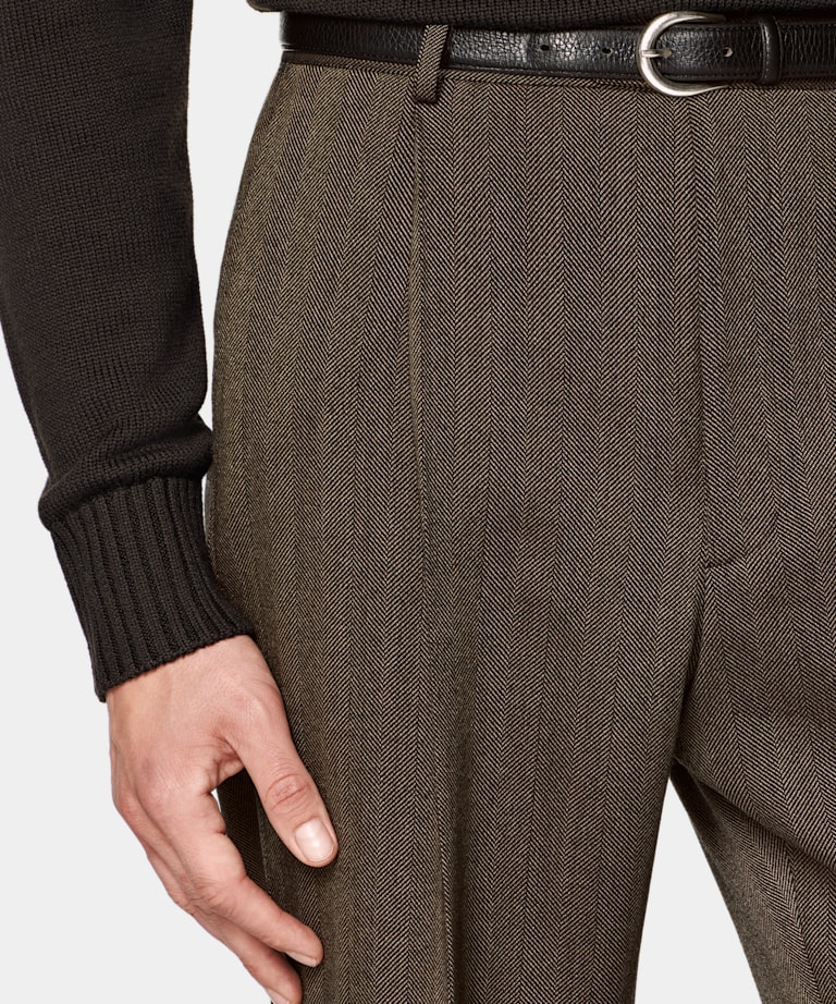 Mid Brown Herringbone Tailored Fit Milano Suit