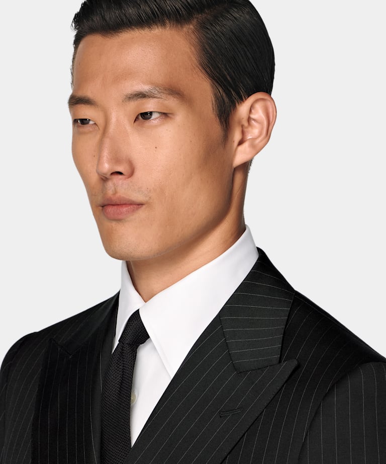 Black Striped Tailored Fit Milano Suit