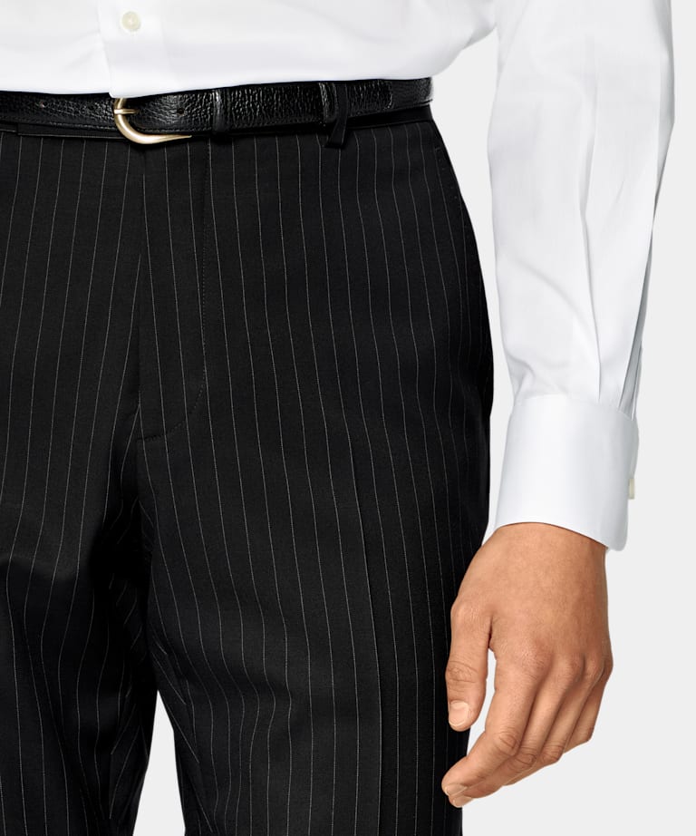 Black Striped Tailored Fit Milano Suit
