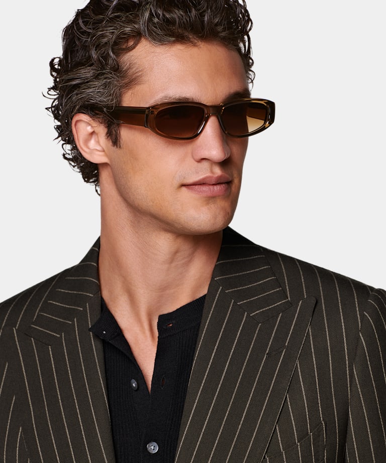 Dark Green Striped Tailored Fit Milano Suit