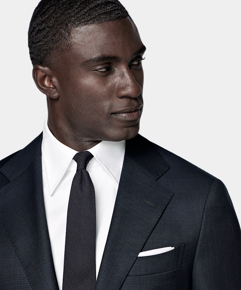 Navy Checked Tailored Fit Havana Suit