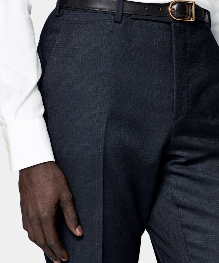 Navy Checked Tailored Fit Havana Suit