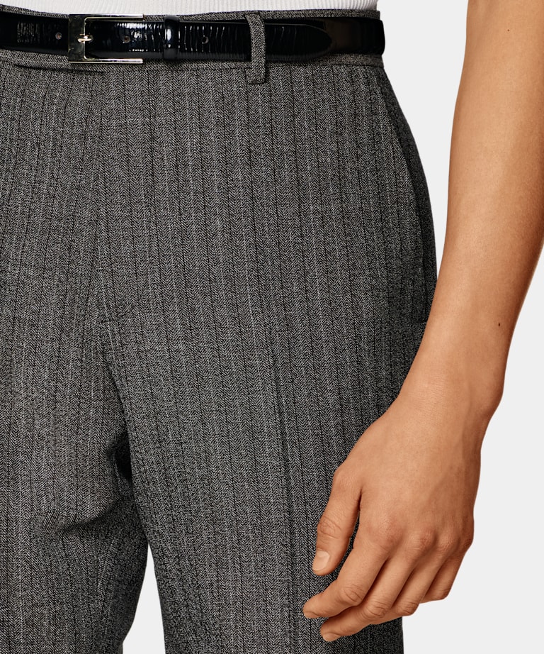 Dark Brown Striped Tailored Fit Milano Suit