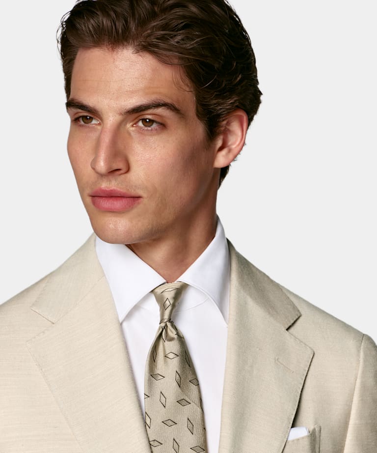 Havana Anzug sand Fischgr&auml;tmuster Tailored Fit
