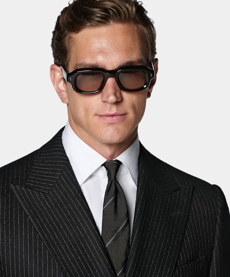 Black Striped Tailored Fit Milano Suit