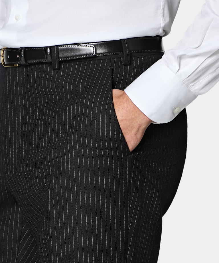 Black Striped Tailored Fit Milano Suit