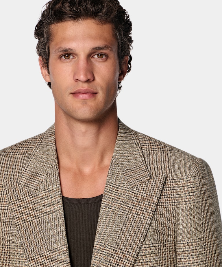 Mid Brown Checked Relaxed Fit Roma Suit