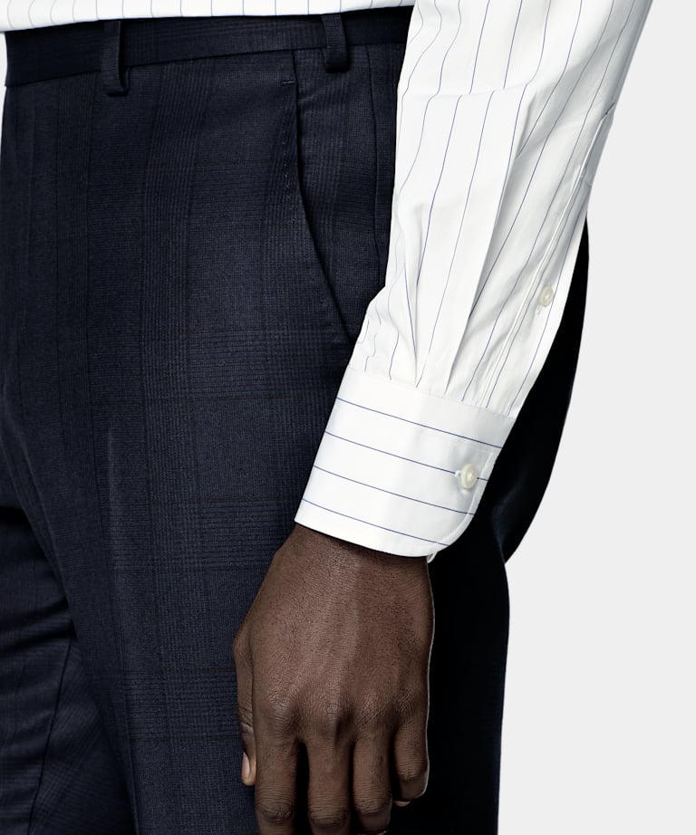 Costume Havana coupe Tailored bleu marine &agrave; carreaux