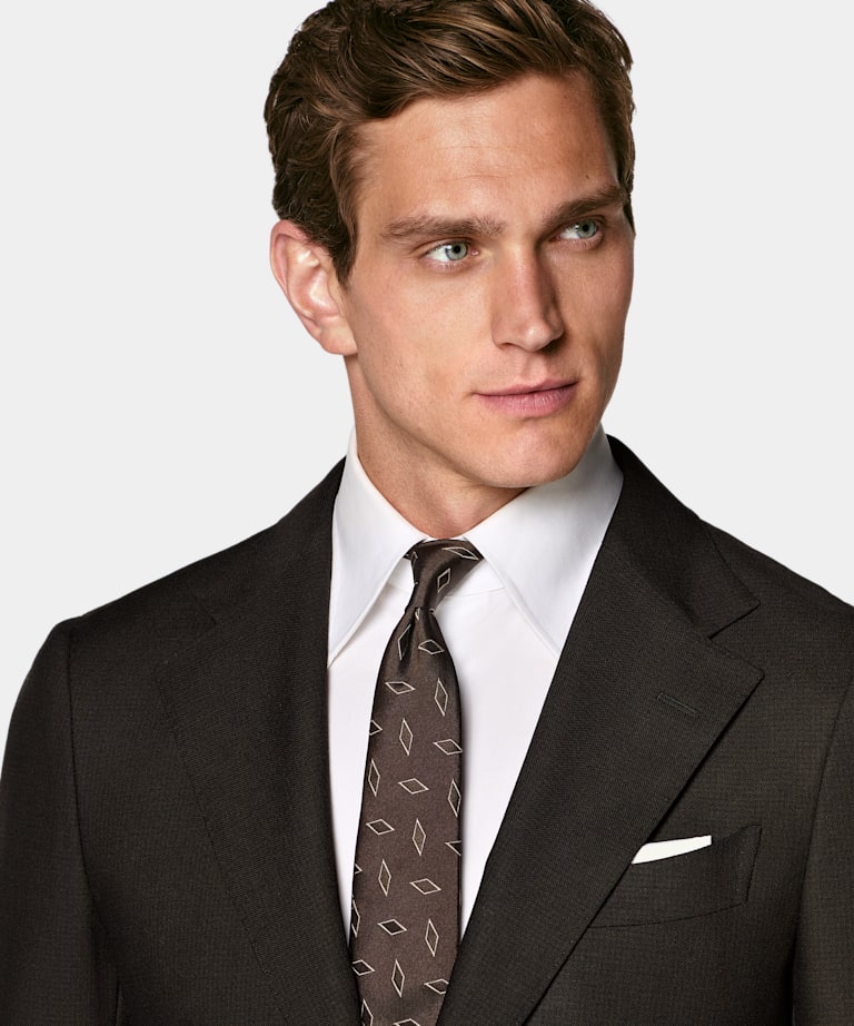 Dark Brown Houndstooth Tailored Fit Havana Suit