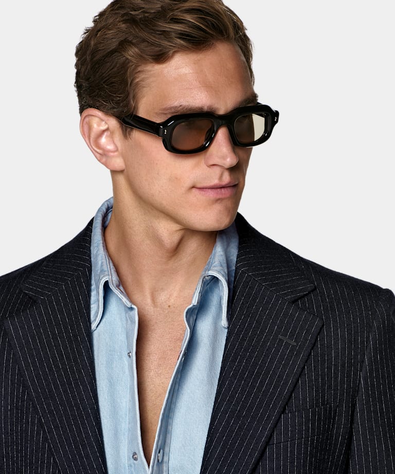 Navy Striped Relaxed Fit Roma Suit