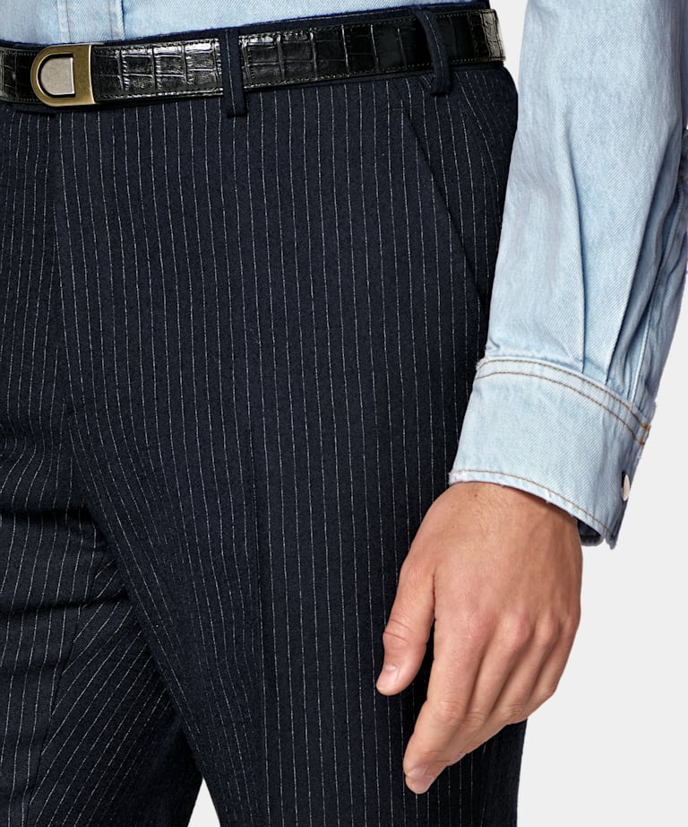 Navy Striped Relaxed Fit Roma Suit