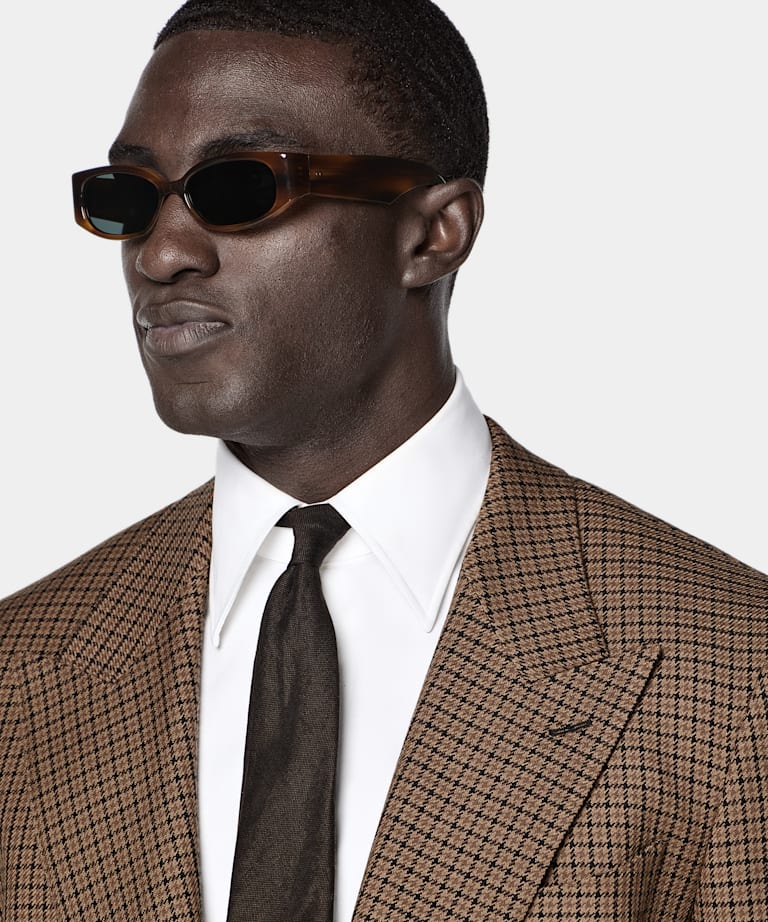 Mid Brown Checked Relaxed Fit Roma Suit