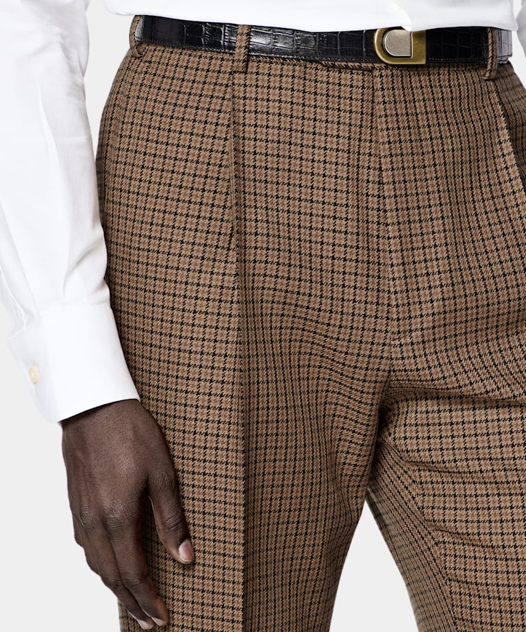 Mid Brown Checked Relaxed Fit Roma Suit