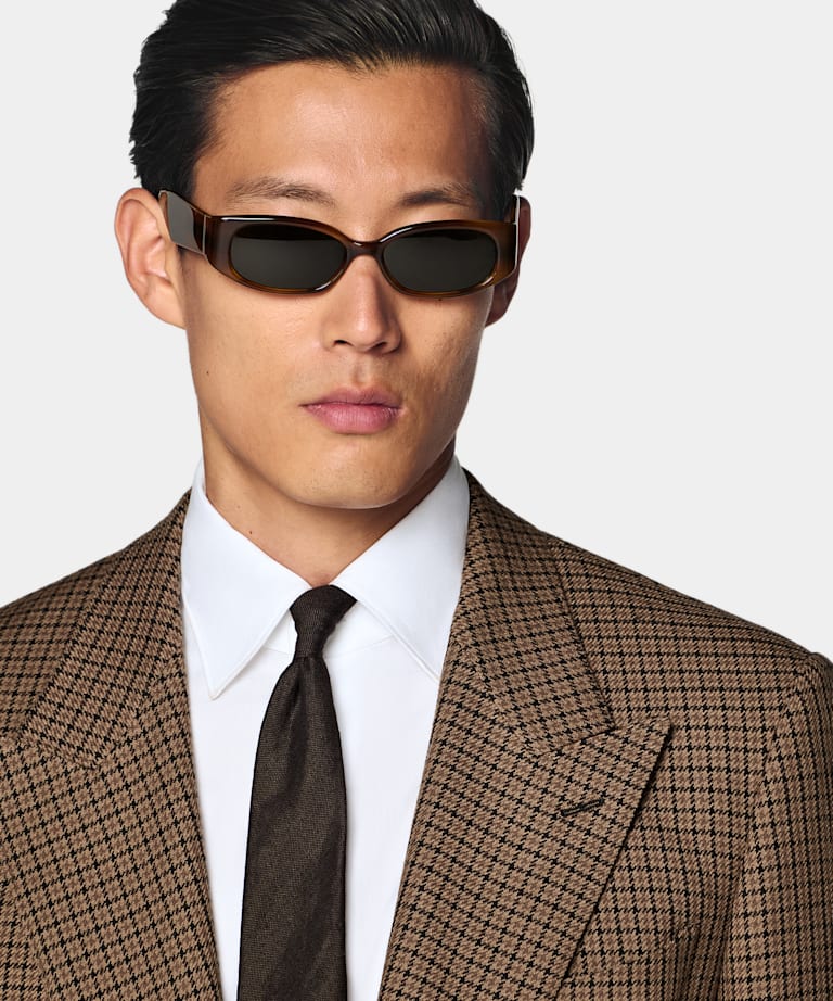 Mid Brown Checked Relaxed Fit Roma Suit