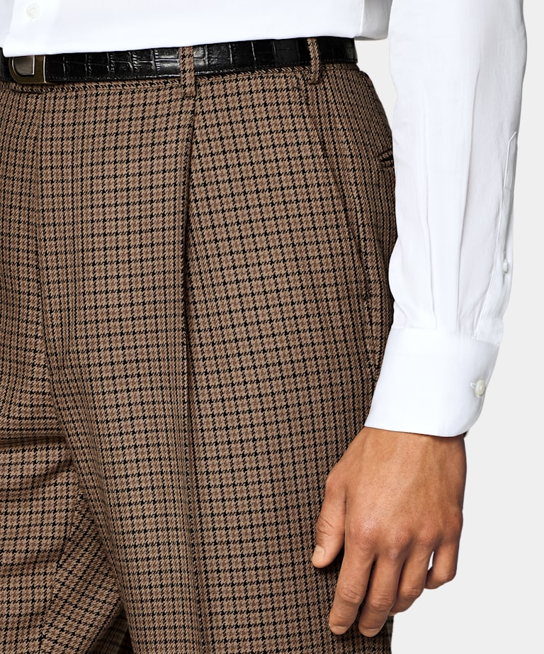 Mid Brown Checked Relaxed Fit Roma Suit