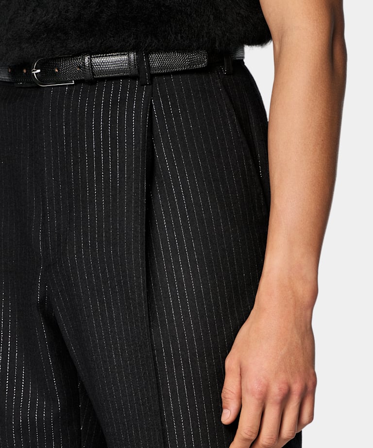 Black Striped Tailored Fit Milano Suit