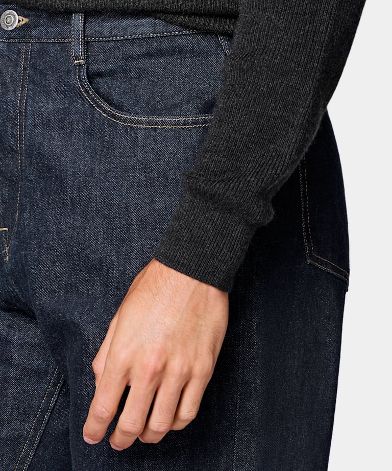 Dark Blue Straight Leg Tapered Jeans