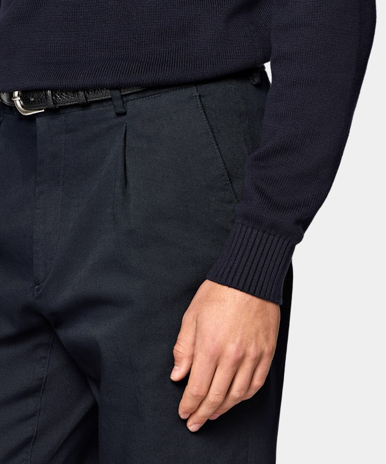 Navy Wide Leg Tapered Chinos