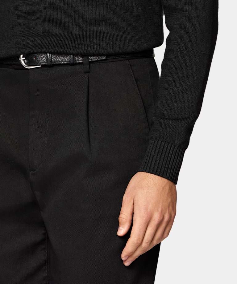 Black Wide Leg Tapered Chinos