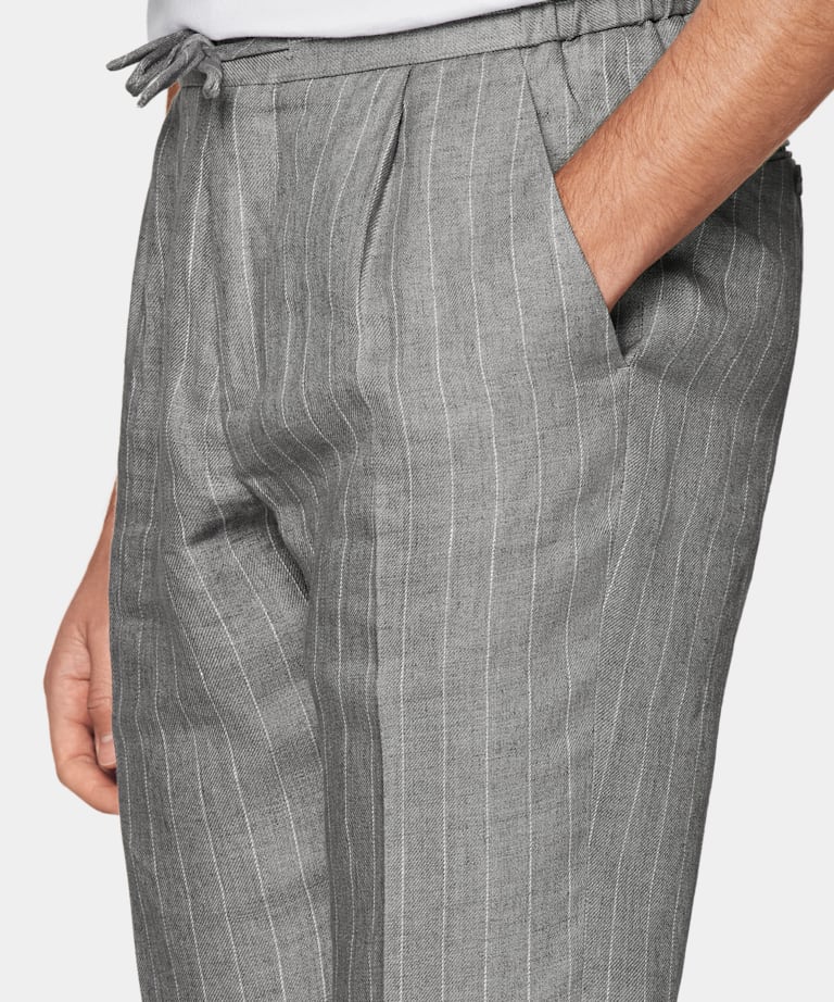 Light Grey Striped Slim Leg Tapered Ames Trousers