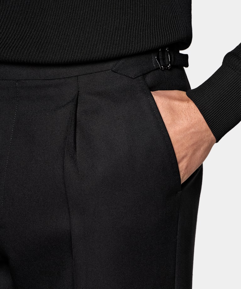 Black Wide Leg Tapered Suit Pants