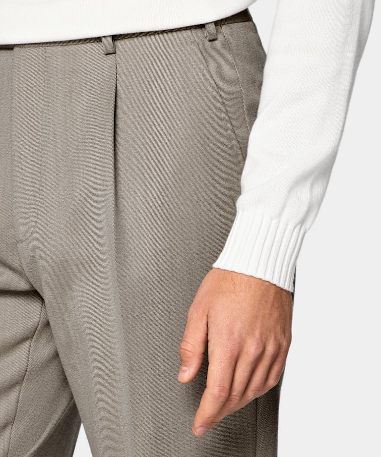 Sand Wide Leg Tapered Trousers