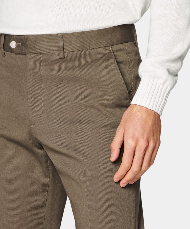 Mid Green Slim Leg Straight Chinos