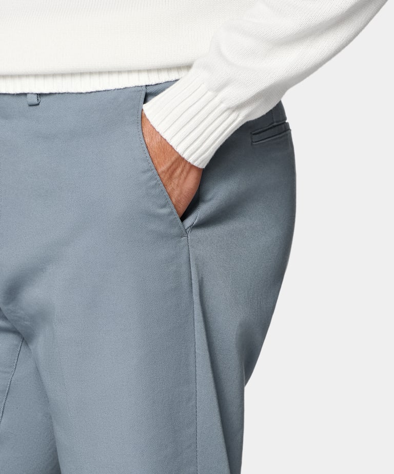 Mid Blue Slim Leg Straight Chinos