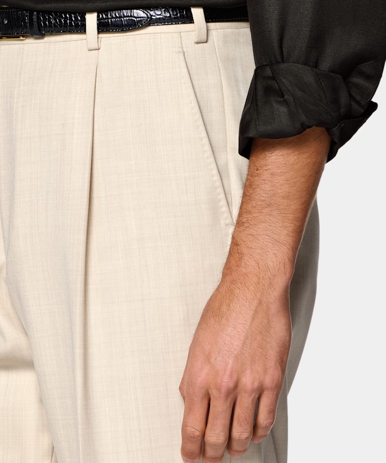 Sand Wide Leg Straight Trousers