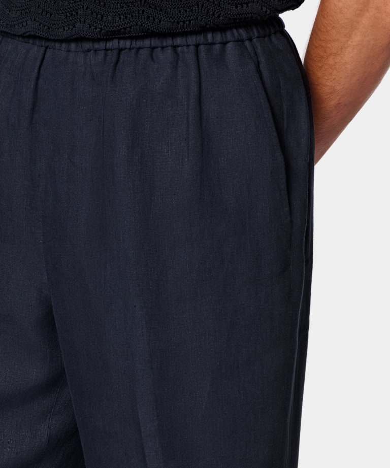 Navy Wide Leg Straight Trousers
