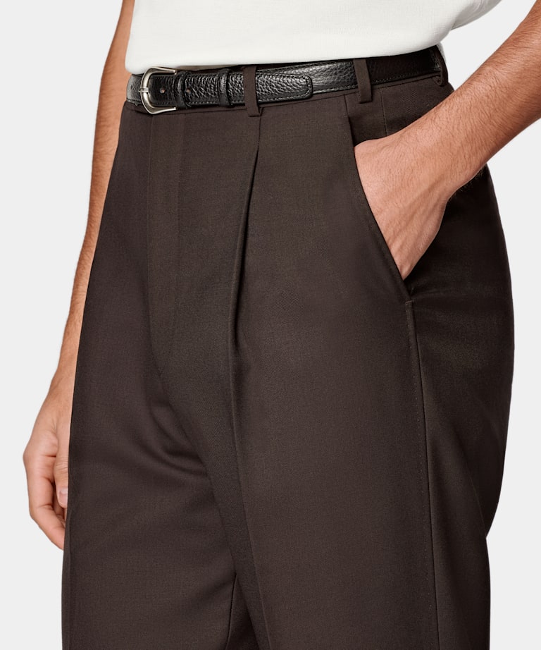 Dark Brown Wide Leg Straight Trousers