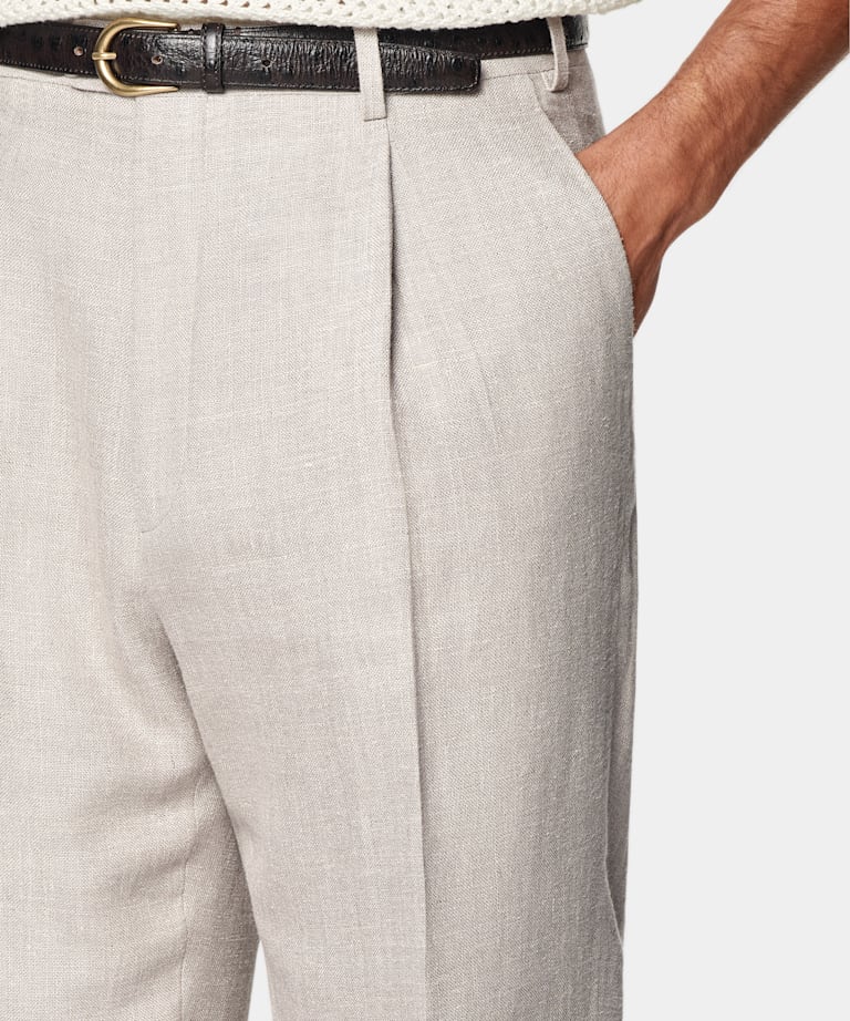 Light Taupe Wide Leg Straight Trousers