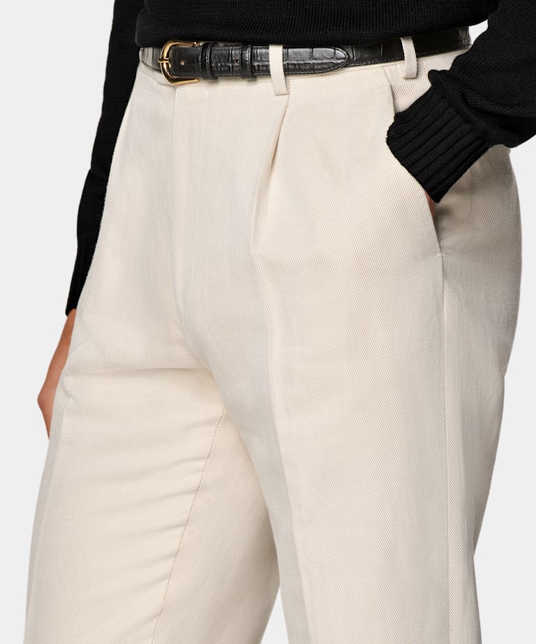 Sand Wide Leg Tapered Trousers