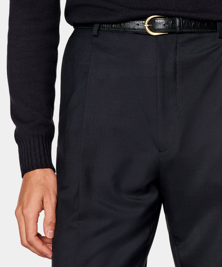 Navy Wide Leg Straight Trousers