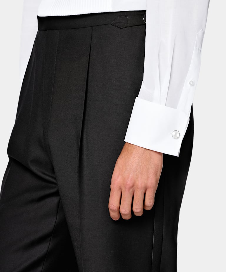 Black Wide Leg Straight Tuxedo Trousers